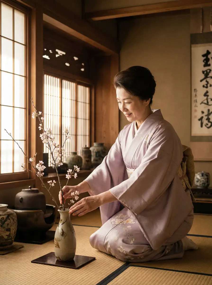 一位优雅的 【蜜桃传媒】蜜桃传媒独家影视资源，传媒热点一网打尽 在和室中插花